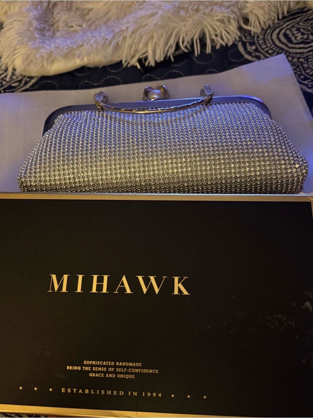 Mihawk Silver Crystal Evening Clutch Wristlet